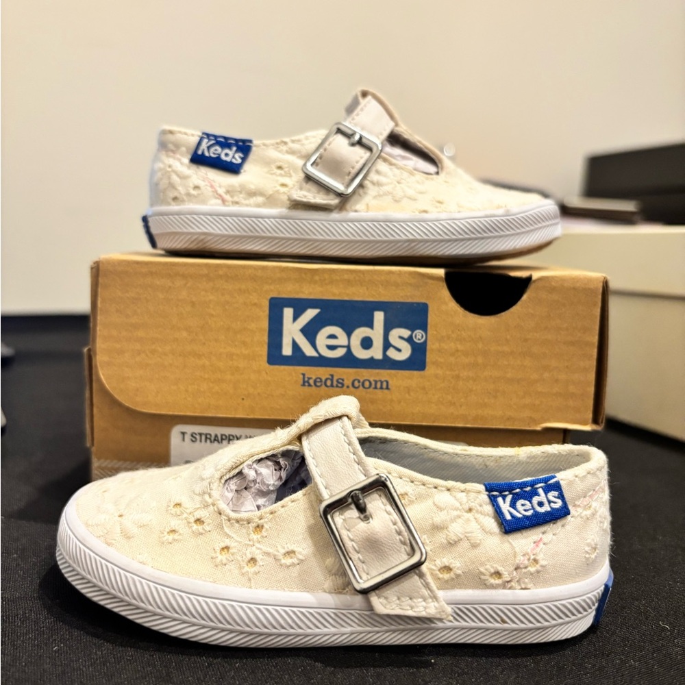 Keds T Strappy White Sneakers with Buckle Straps 4 M Baby